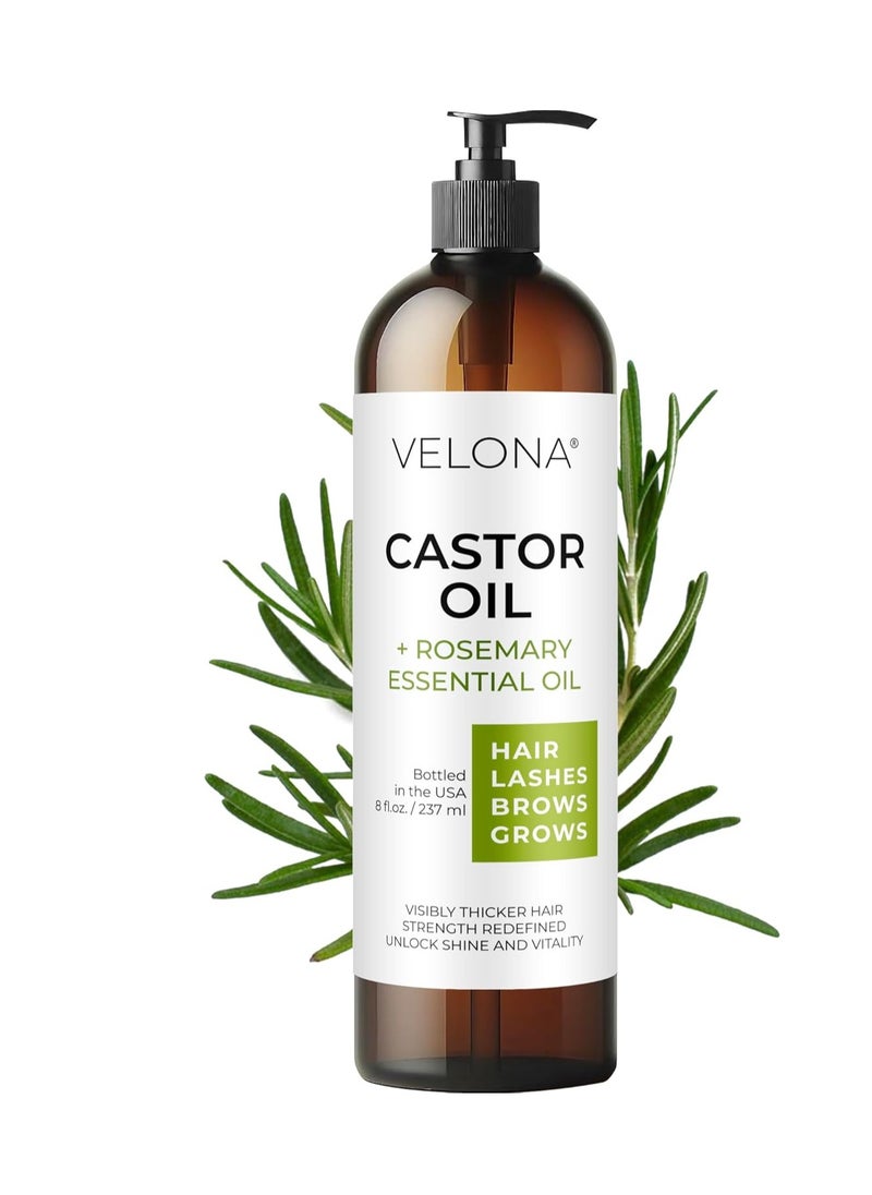 velona Castor Oil with Rosemary Oil - 8 oz | Hair Growth Oil | Hair, Scalp, Eyelashes, Eyebrows | 100% Natural and Pure