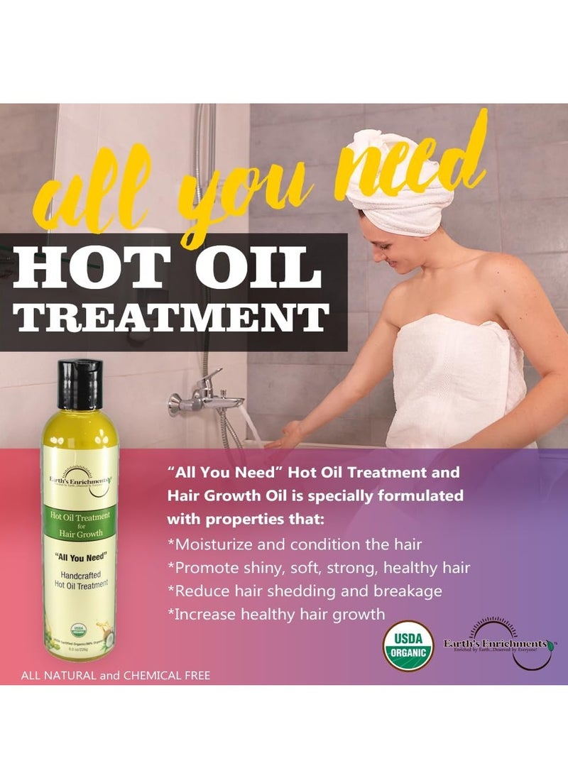 Earth's Enrichments Hot Oil Treatment for Dry, Damaged Hair, Hair Growth Serum, Moisturizes, Hydrates, Reduce Shedding and Breakage, USDA Organic, 8oz