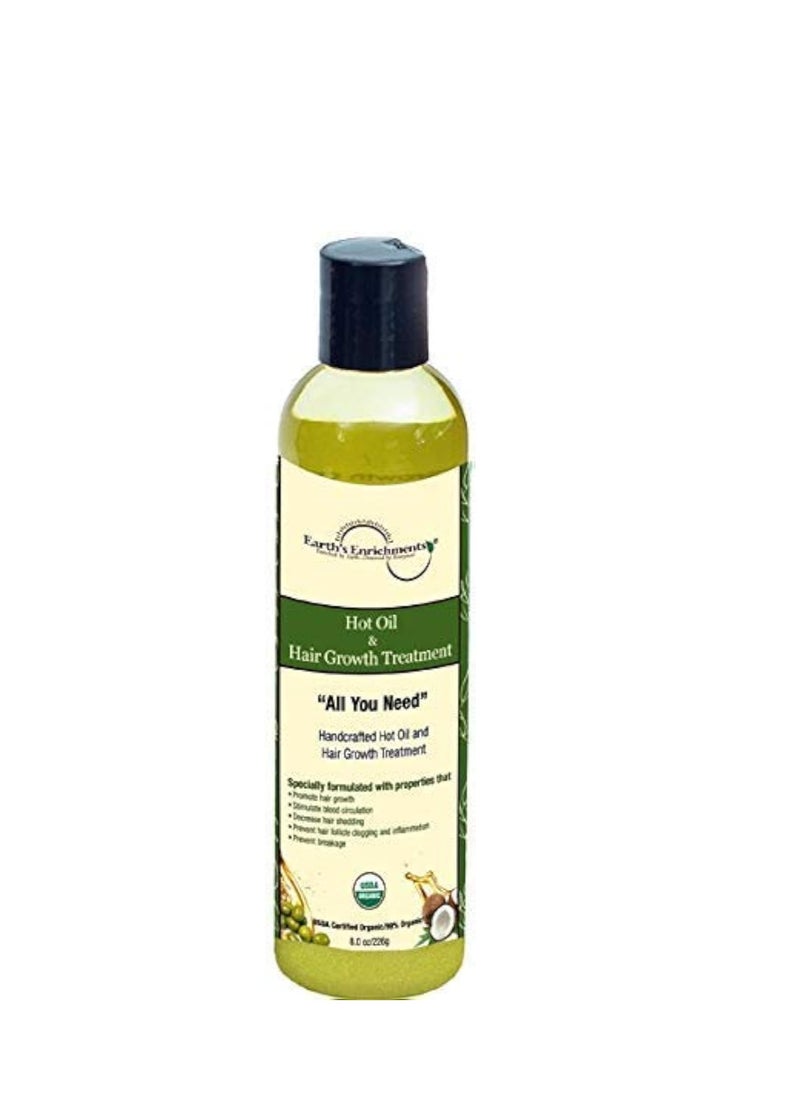 Earth's Enrichments Hot Oil Treatment for Dry, Damaged Hair, Hair Growth Serum, Moisturizes, Hydrates, Reduce Shedding and Breakage, USDA Organic, 8oz