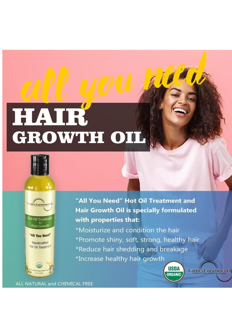 Earth's Enrichments Hot Oil Treatment for Dry, Damaged Hair, Hair Growth Serum, Moisturizes, Hydrates, Reduce Shedding and Breakage, USDA Organic, 8oz