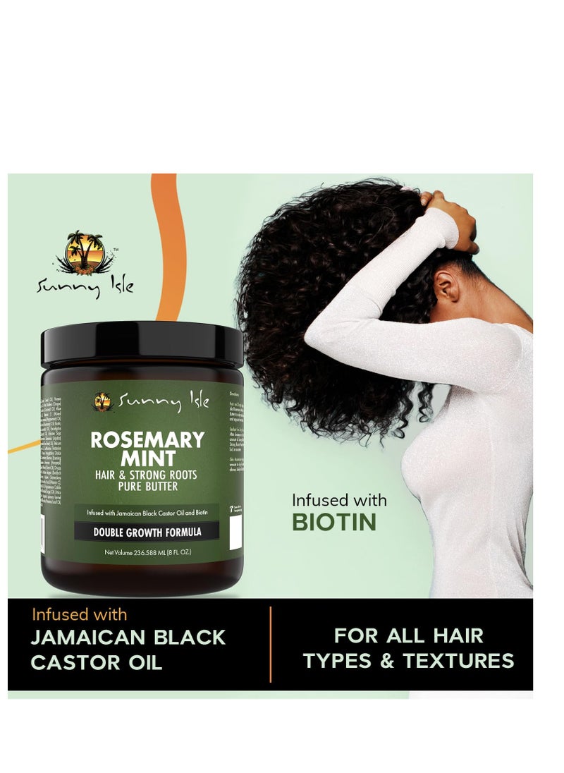 Sunny Isle Rosemary Mint Hair and Strong Roots Butter 8oz | Infused with Biotin & Jamaican Black Castor Oil | Strengthen and Nourish Hair | Dry Scalp, Split Ends…