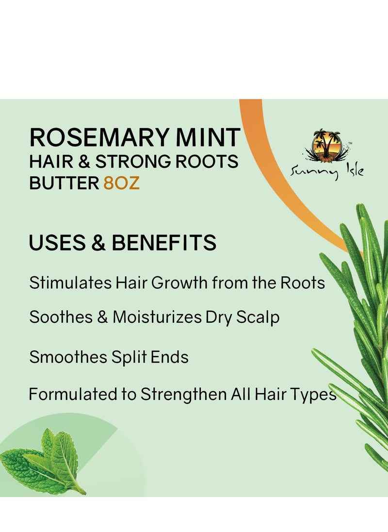 Sunny Isle Rosemary Mint Hair and Strong Roots Butter 8oz | Infused with Biotin & Jamaican Black Castor Oil | Strengthen and Nourish Hair | Dry Scalp, Split Ends…