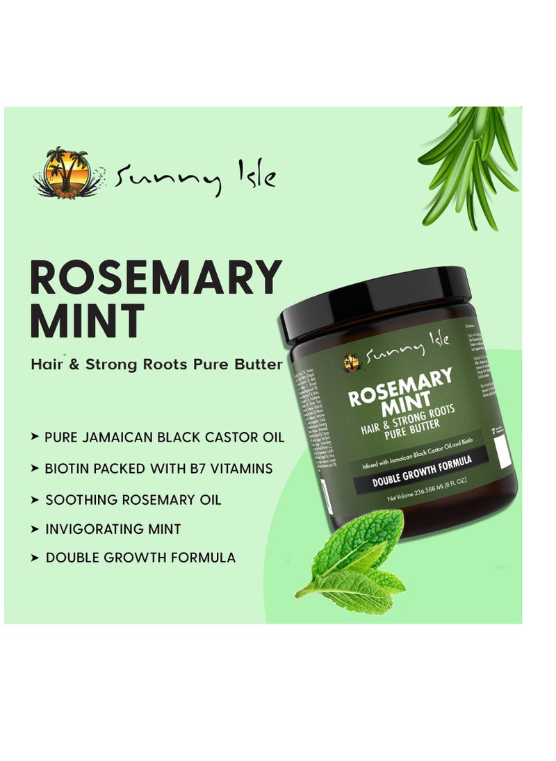 Sunny Isle Rosemary Mint Hair and Strong Roots Butter 8oz | Infused with Biotin & Jamaican Black Castor Oil | Strengthen and Nourish Hair | Dry Scalp, Split Ends…