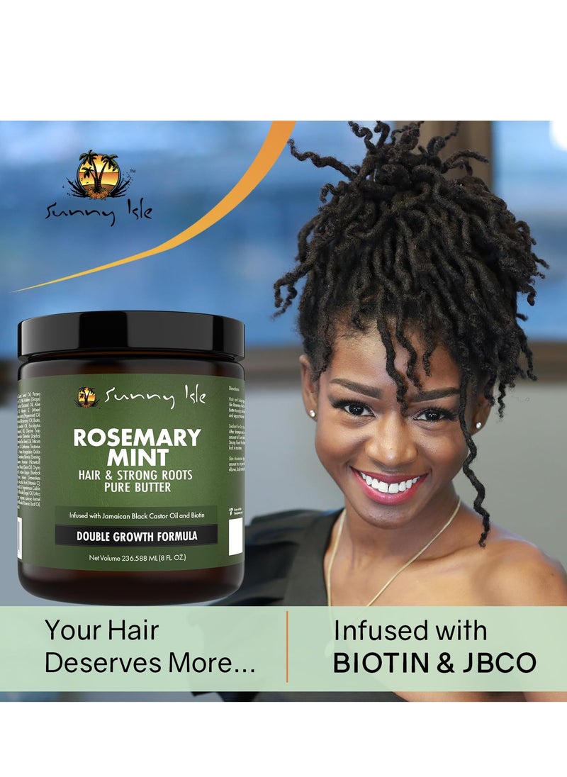 Sunny Isle Rosemary Mint Hair and Strong Roots Butter 8oz | Infused with Biotin & Jamaican Black Castor Oil | Strengthen and Nourish Hair | Dry Scalp, Split Ends…