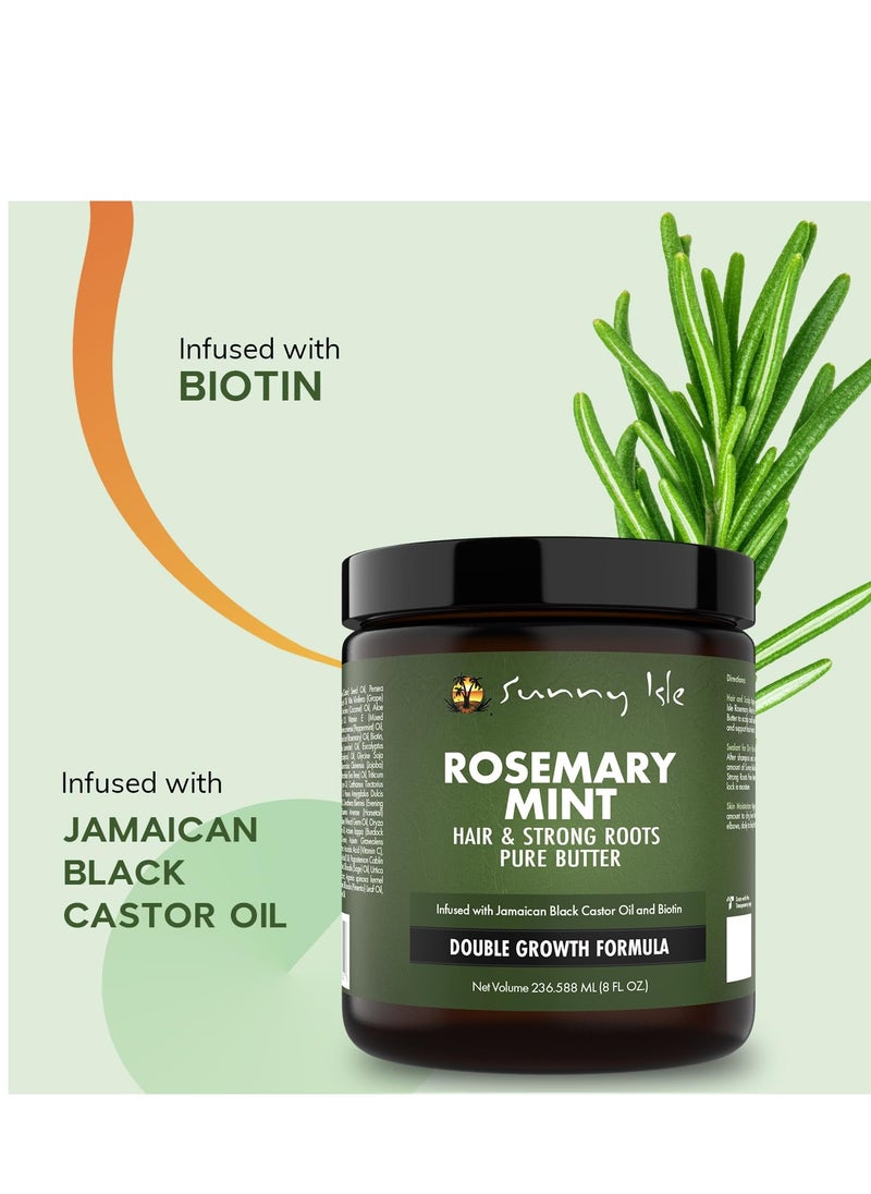 Sunny Isle Rosemary Mint Hair and Strong Roots Butter 8oz | Infused with Biotin & Jamaican Black Castor Oil | Strengthen and Nourish Hair | Dry Scalp, Split Ends…