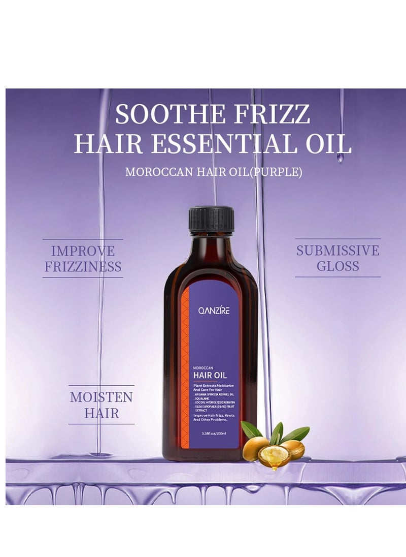 Moroccan Argan Oil,Purple Hair Essential Oil—Leave Hair Soft & Shiny,Deep Moisturizer,Frizz Control,Split End Repair for Dry & Damaged Hair,Hair Treatment Oil for Dry and Frizzy—100ML