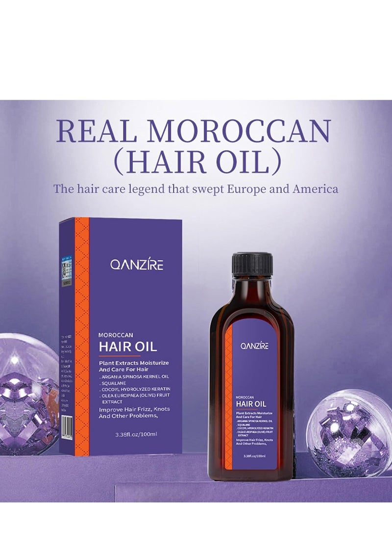 Moroccan Argan Oil,Purple Hair Essential Oil—Leave Hair Soft & Shiny,Deep Moisturizer,Frizz Control,Split End Repair for Dry & Damaged Hair,Hair Treatment Oil for Dry and Frizzy—100ML