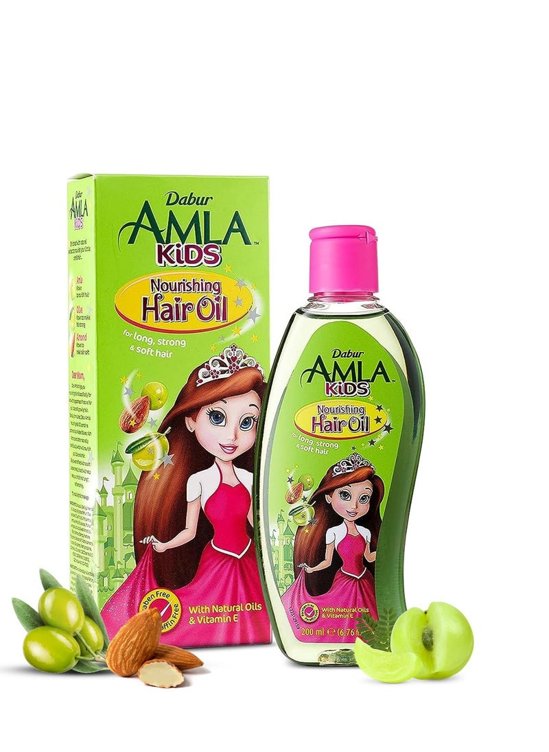 Dabur Amla Hair Oil - Natural Formula for Kids' Long, Strong, and Healthy Hair - Enriched with Olive and Almond - 200 ML Pack of 1