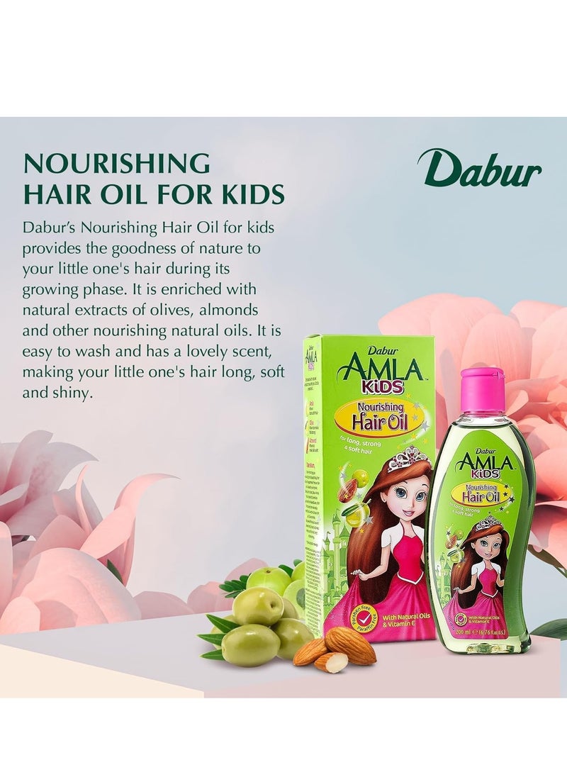 Dabur Amla Hair Oil - Natural Formula for Kids' Long, Strong, and Healthy Hair - Enriched with Olive and Almond - 200 ML Pack of 1