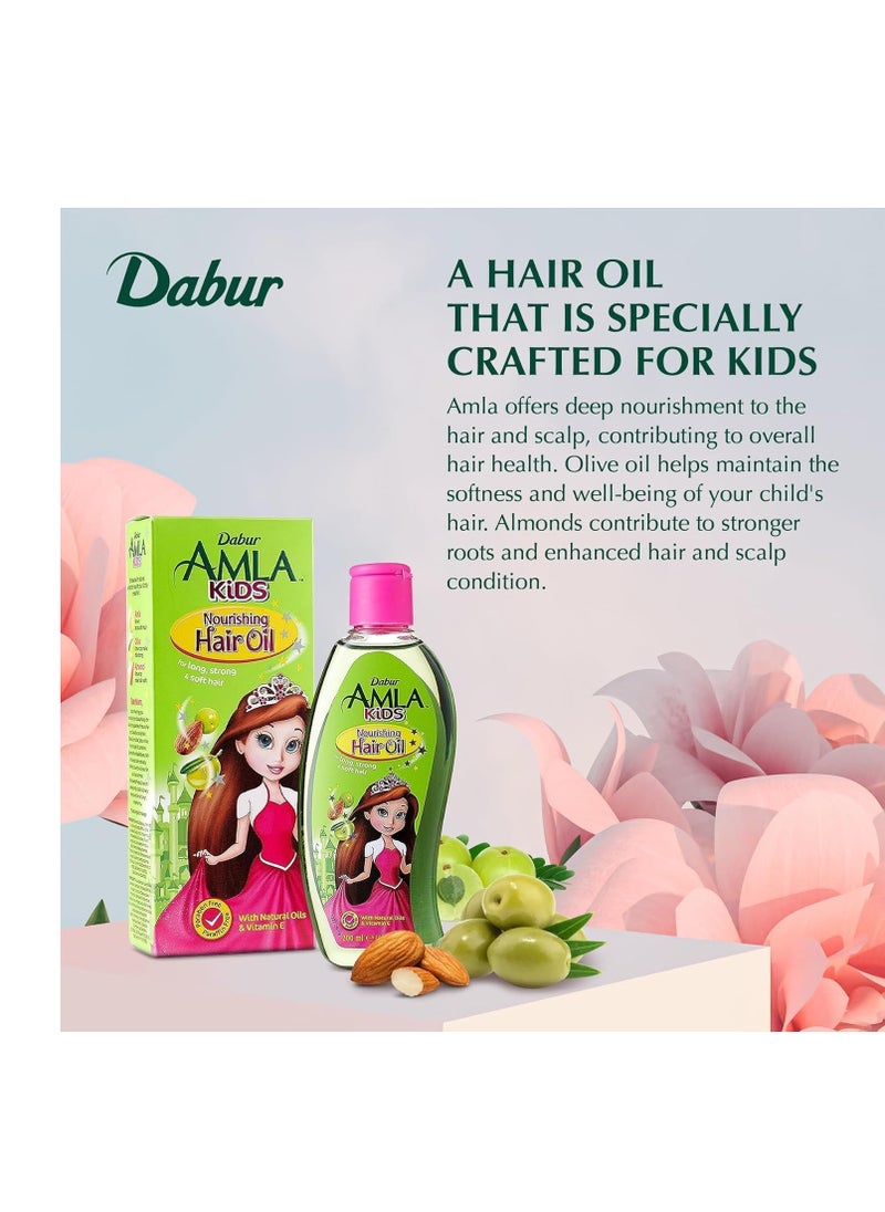 Dabur Amla Hair Oil - Natural Formula for Kids' Long, Strong, and Healthy Hair - Enriched with Olive and Almond - 200 ML Pack of 1