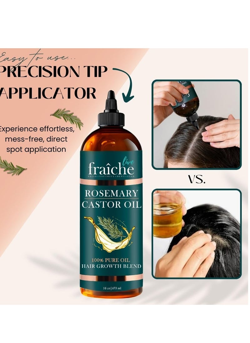 Live Fraiche Rosemary Castor Oil for Hair Growth 16oz - Rosemary Oil for Hair Growth and Thickening Pure Blend to Reduce Loss and Promote a Healthy Scalp