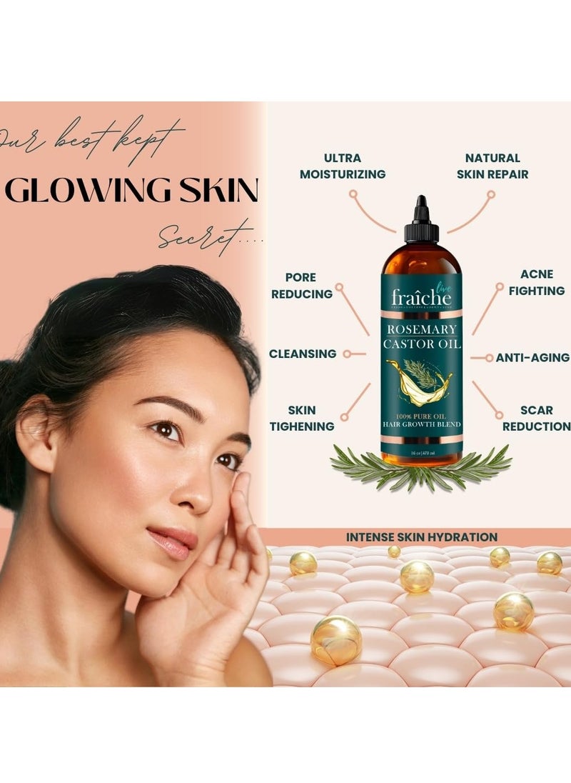 Live Fraiche Rosemary Castor Oil for Hair Growth 16oz - Rosemary Oil for Hair Growth and Thickening Pure Blend to Reduce Loss and Promote a Healthy Scalp