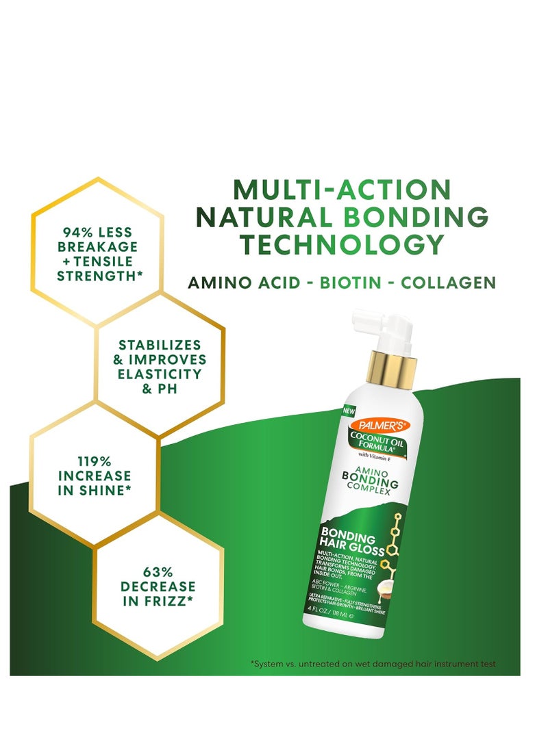 Palmer's Amino Bonding Complex Hair Gloss with Coconut Oil & Vitamin E - Hydrating, Heat Protectant, Anti-Frizz, Adds Shine for Healthy Hair Growth, All Hair Types, 4 fl. Ozc