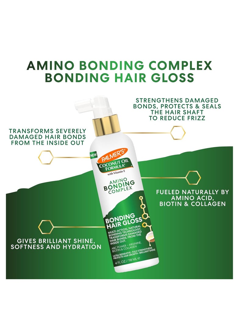 Palmer's Amino Bonding Complex Hair Gloss with Coconut Oil & Vitamin E - Hydrating, Heat Protectant, Anti-Frizz, Adds Shine for Healthy Hair Growth, All Hair Types, 4 fl. Ozc