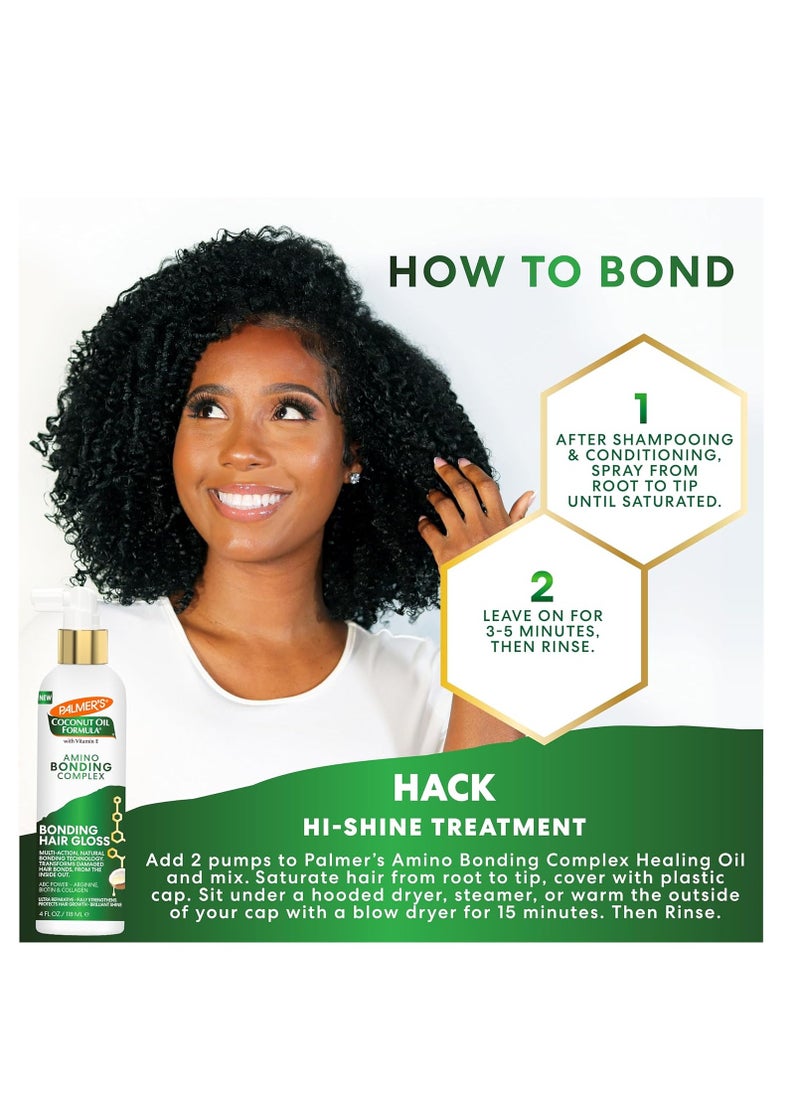 Palmer's Amino Bonding Complex Hair Gloss with Coconut Oil & Vitamin E - Hydrating, Heat Protectant, Anti-Frizz, Adds Shine for Healthy Hair Growth, All Hair Types, 4 fl. Ozc