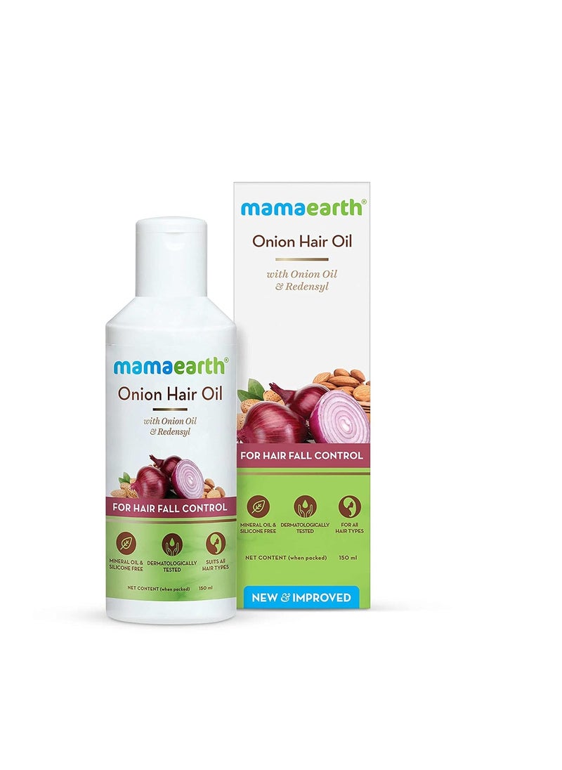 Mamaearth Onion Hair Oil | Natural & Organic Anti Hair Loss & Hair Fall Control Oil with Redensyl | for Color Treated & All Hair Types | 5.07 Fl Oz (150ml)