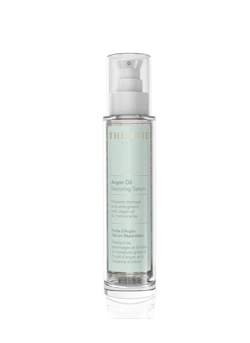 Theorie Argan Oil Restoring Hair Serum - Hydrate & Smooth - Prevents Damage and Strengthens with Argan Oil & Frankincense - Suited for All Hair Types, Glass Bottle - 60mL