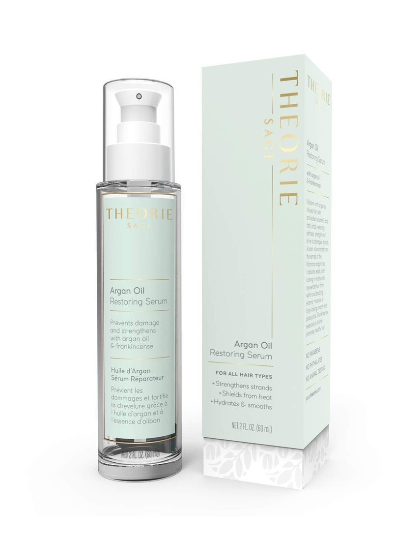 Theorie Argan Oil Restoring Hair Serum - Hydrate & Smooth - Prevents Damage and Strengthens with Argan Oil & Frankincense - Suited for All Hair Types, Glass Bottle - 60mL