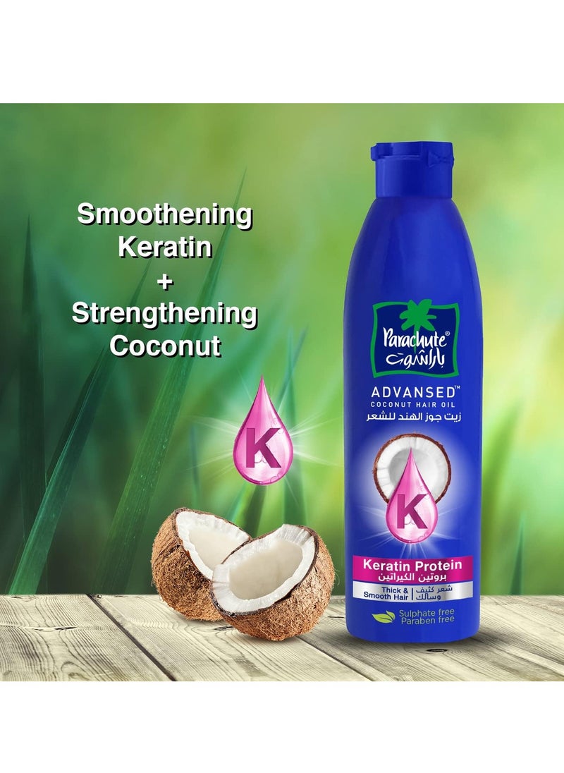 Parachute Advansed Keratin & Coconut Hair Oil |For Smooth & Shiny Hair |Reduces Hair Breakage & Split Ends| All Hair Types|No Parabens, Silicones & Sulphate| 5.7 Fl.oz.