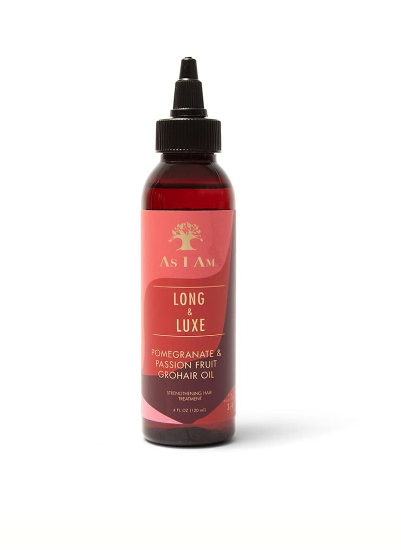 As I Am Long and Luxe GroHair Oil - 4 ounce - Rejuvenate the scalp - Promote hair retention - Enriched with Pomegranate and Passion Fruit, Beta-Sitosterol & JBCO