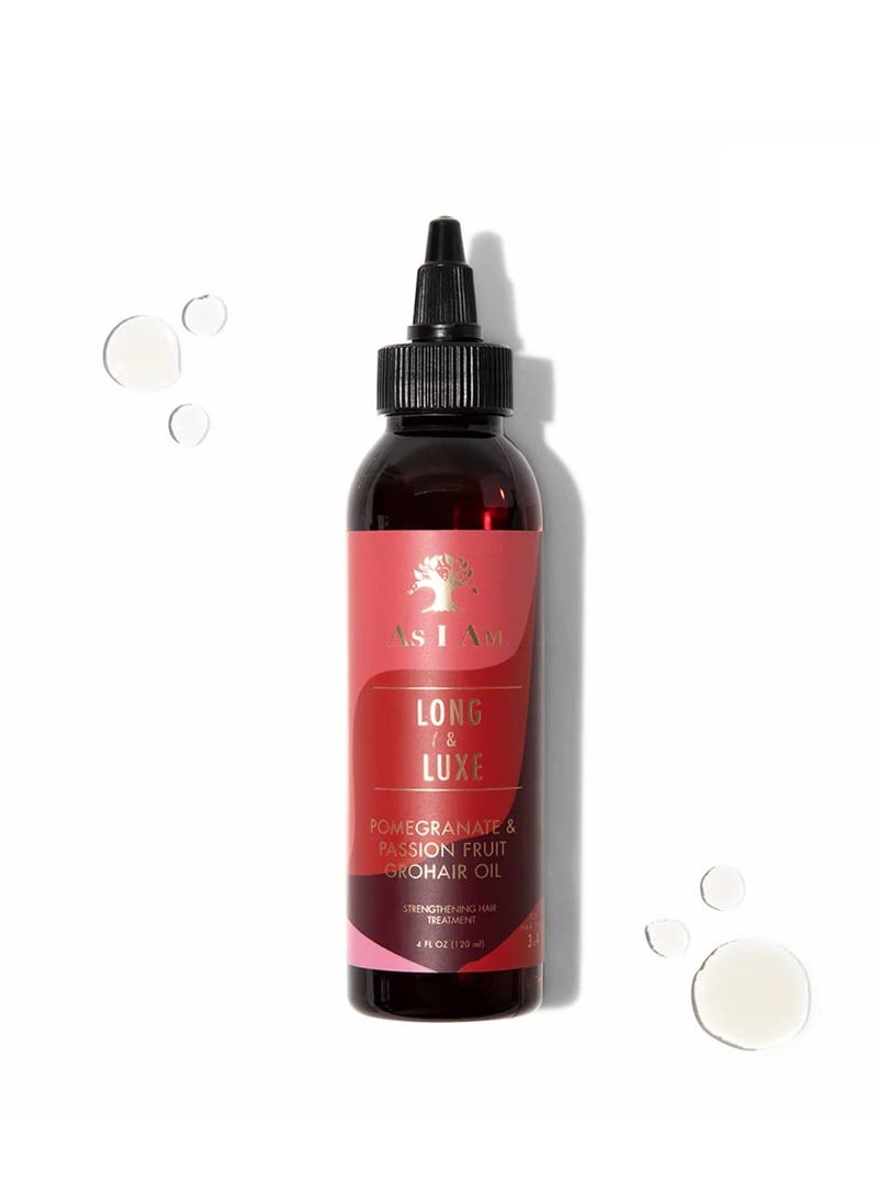 As I Am Long and Luxe GroHair Oil - 4 ounce - Rejuvenate the scalp - Promote hair retention - Enriched with Pomegranate and Passion Fruit, Beta-Sitosterol & JBCO