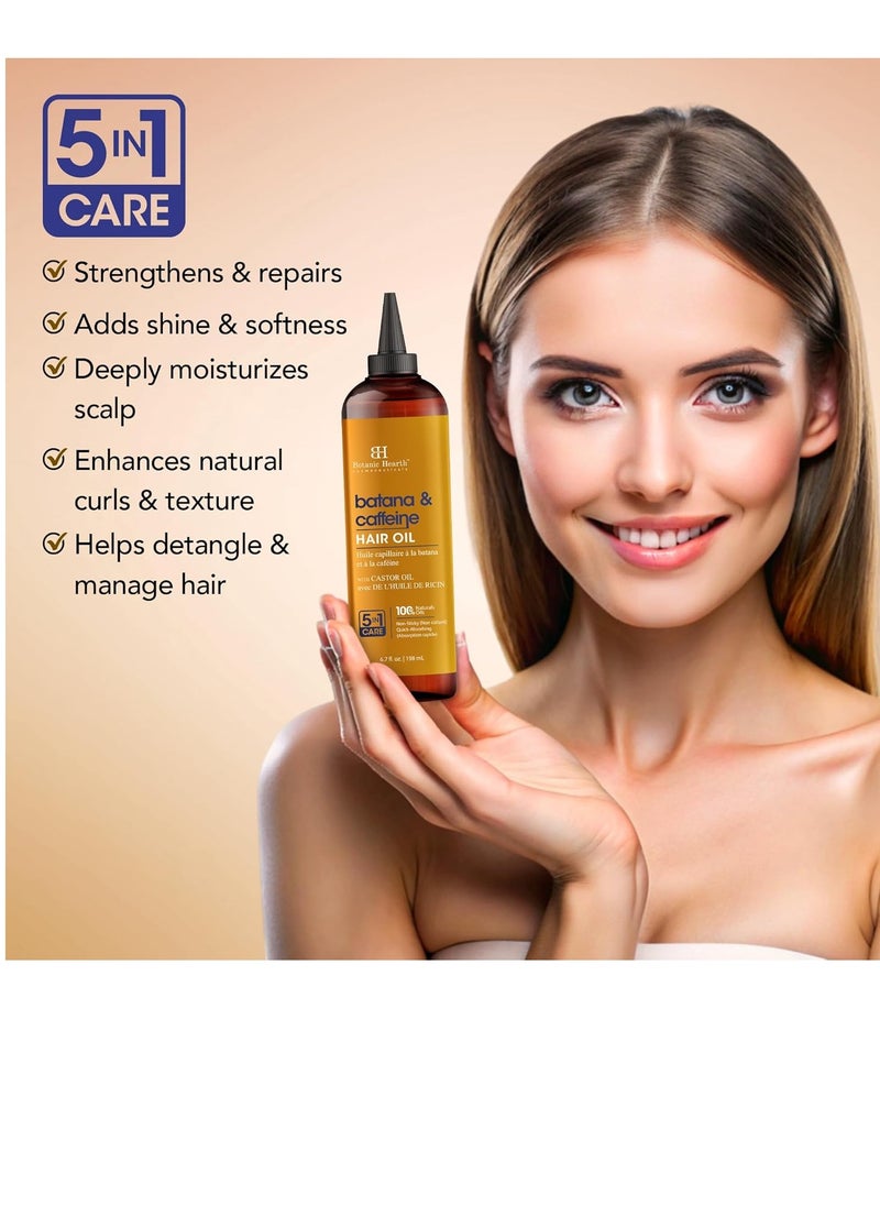 Botanic Hearth Batana & Caffeine Hair Oil (6.7 fl oz) | Revitalizing and Strengthening Hair Treatment for Fuller, Healthier-Looking Hair | Paraben Free | Suitable for All Hair Types