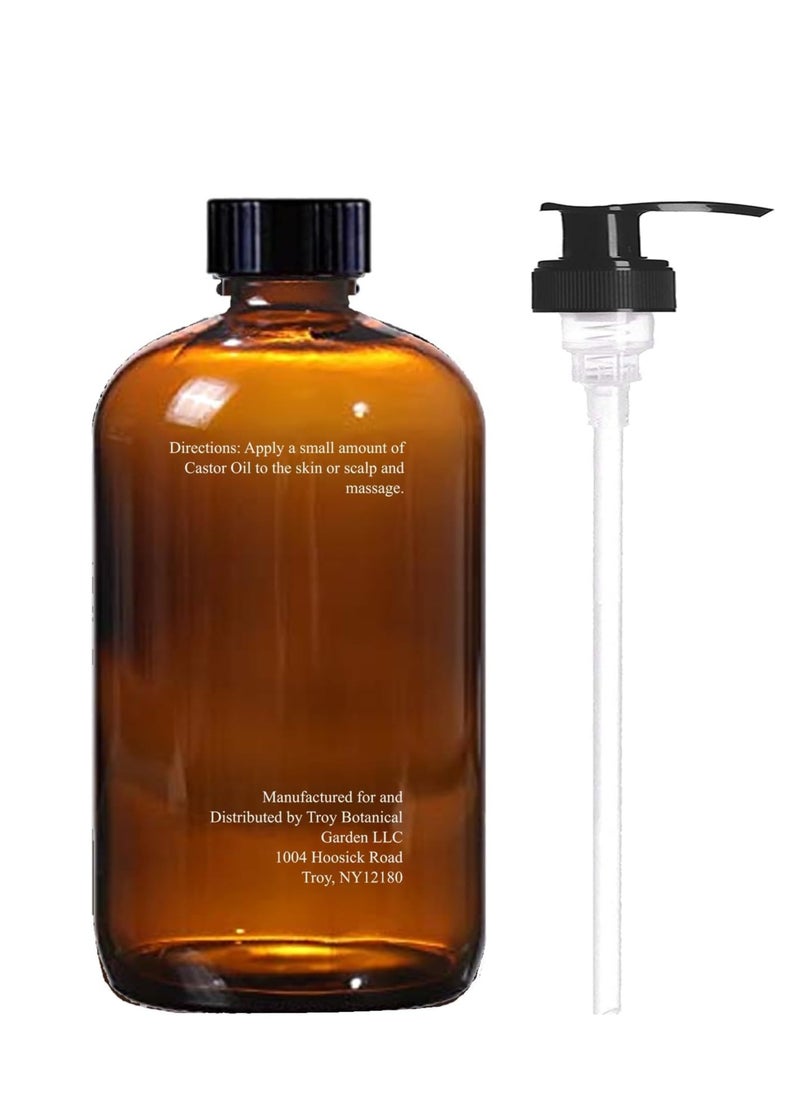 Castor Oil 16 Fl Oz (Glass Bottle) - Tea Tree + Salvia + Rosehip - A Huge Glass Bottle with a Pump - 100% Pure and Natural, Cold Pressed, and Hexane-Free - Hair Oil, Body Oil