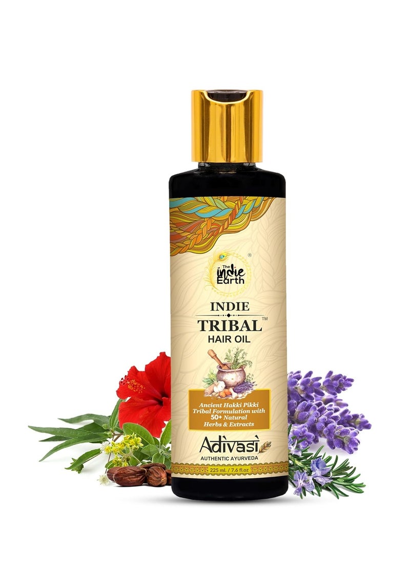 Indie Tribal Adivasi Hair Oil Based on Hakki Pikki Tribe’s Hair Care Formula with 50+ potent ingredients including Moringa, Bhringraj, Hibiscus, Heena, Blackseed & Rosemary Oil