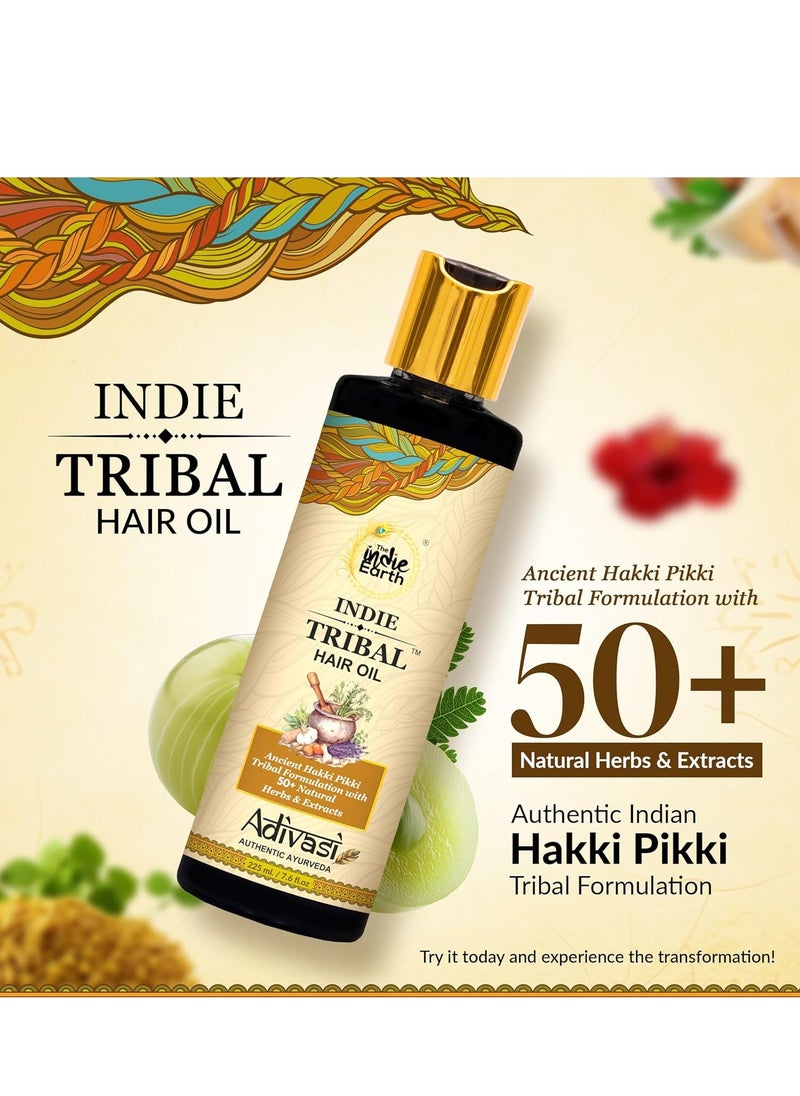 Indie Tribal Adivasi Hair Oil Based on Hakki Pikki Tribe’s Hair Care Formula with 50+ potent ingredients including Moringa, Bhringraj, Hibiscus, Heena, Blackseed & Rosemary Oil