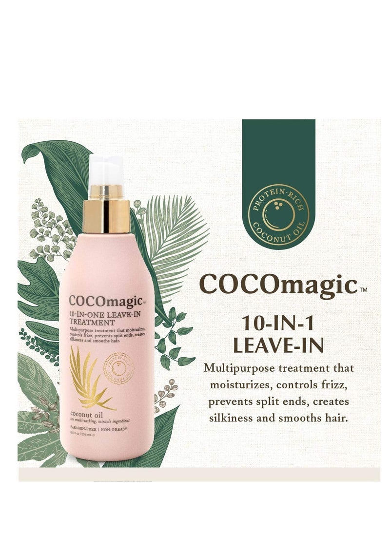 Cocomagic 10-in-1 Leave-in Hair Treatment with Coconut Oil | Hydrate, Detangle, Prevent Frizz | Smooths, Creates Silkiness | Gentle for All Hair Types | Paraben Free, Cruelty Free, Made in USA (8 oz)