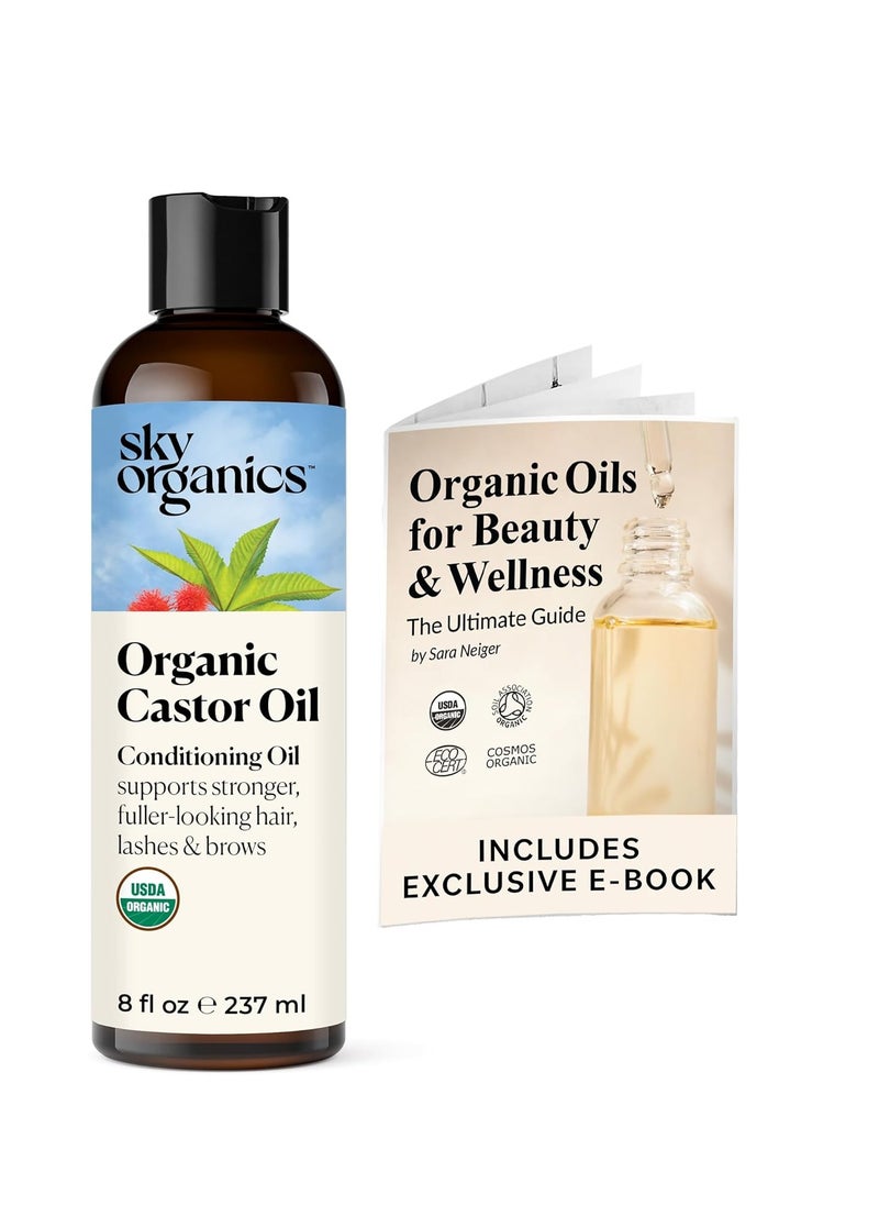 Sky Organics - Castor Oil Organic - Volumizing Hair Oil - Scalp, Lashes, Brows - Pure Castor Oil Cold Pressed - Natural Conditioner - Omega Fatty Acids, Vegan - Beauty, Hair Care - 8oz