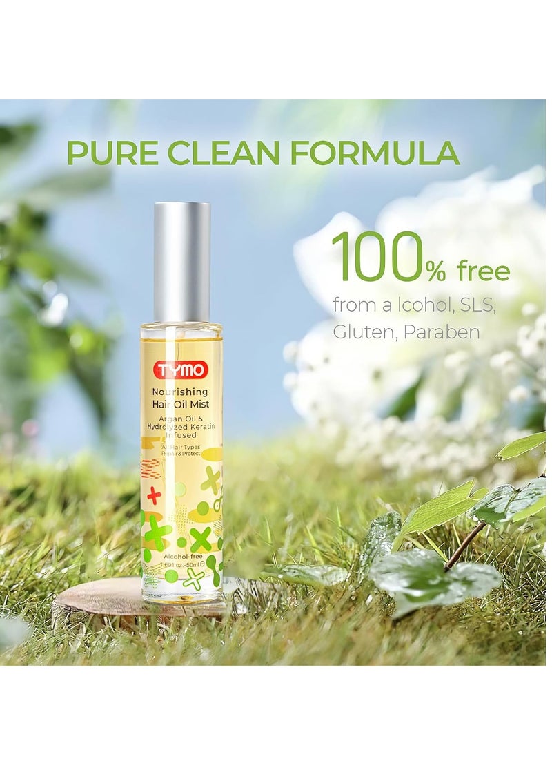 TYMO Argan Hair Oil Spray - Hydrating Veganic Natural 6 Blend Oil for Frizzy & Dry Hair, Organic Pure Formula, Daily Use Hair Treatment, Smooth Damaged Ends, Olive Oil & Vitamin E Infused, Pack of 3