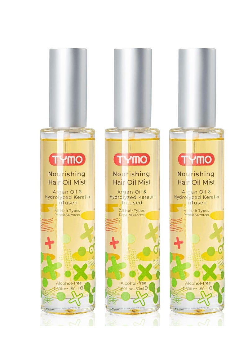 TYMO Argan Hair Oil Spray - Hydrating Veganic Natural 6 Blend Oil for Frizzy & Dry Hair, Organic Pure Formula, Daily Use Hair Treatment, Smooth Damaged Ends, Olive Oil & Vitamin E Infused, Pack of 3