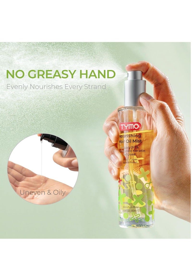 TYMO Argan Hair Oil Spray - Hydrating Veganic Natural 6 Blend Oil for Frizzy & Dry Hair, Organic Pure Formula, Daily Use Hair Treatment, Smooth Damaged Ends, Olive Oil & Vitamin E Infused, Pack of 3