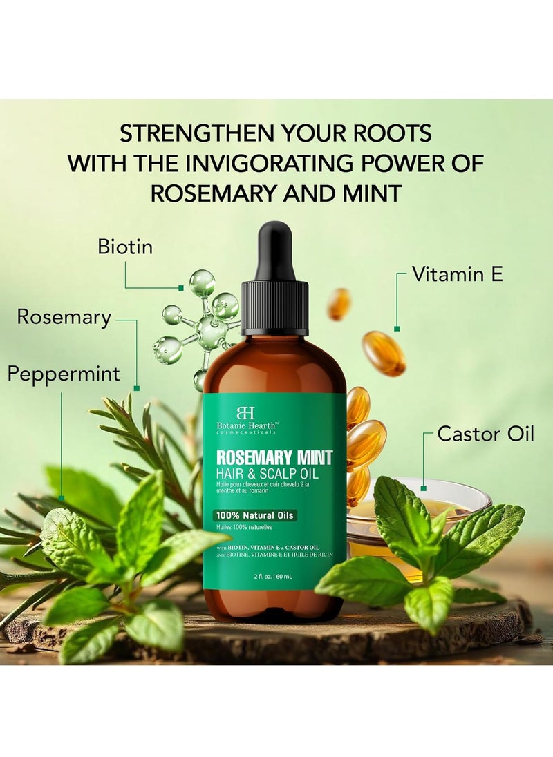 Botanic Hearth Rosemary Mint Hair & Scalp Strengthening Oil (2 fl oz) | Natural Hair Growth & Scalp Treatment | Nourishing & Strengthening Essential Oils for Thicker, Healthier Hair