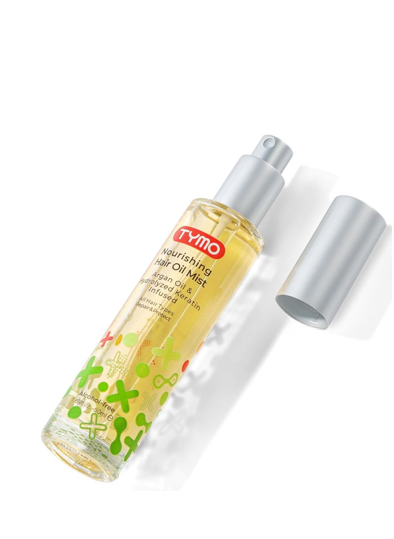 TYMO Argan Hair Oil Spray - Hydrating Veganic Natural 6 Blend Oil for Frizzy & Dry Hair, Organic Pure Formula, Daily Use for Hair, Smooth Damaged Ends, Olive Oil Infused, Add Shine