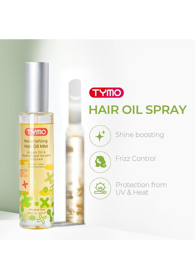 TYMO Argan Hair Oil Spray - Hydrating Veganic Natural 6 Blend Oil for Frizzy & Dry Hair, Organic Pure Formula, Daily Use for Hair, Smooth Damaged Ends, Olive Oil Infused, Add Shine