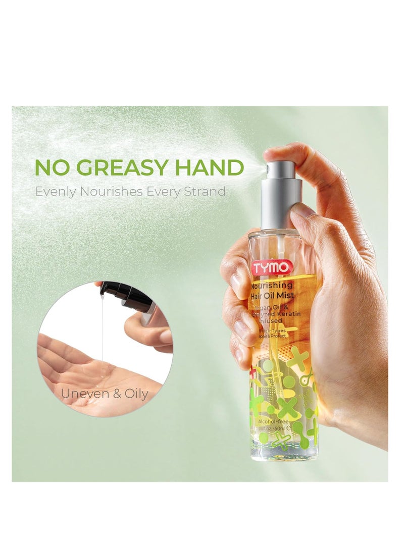 TYMO Argan Hair Oil Spray - Hydrating Veganic Natural 6 Blend Oil for Frizzy & Dry Hair, Organic Pure Formula, Daily Use for Hair, Smooth Damaged Ends, Olive Oil Infused, Add Shine