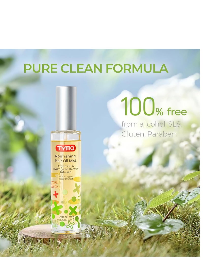 TYMO Argan Hair Oil Spray - Hydrating Veganic Natural 6 Blend Oil for Frizzy & Dry Hair, Organic Pure Formula, Daily Use for Hair, Smooth Damaged Ends, Olive Oil Infused, Add Shine