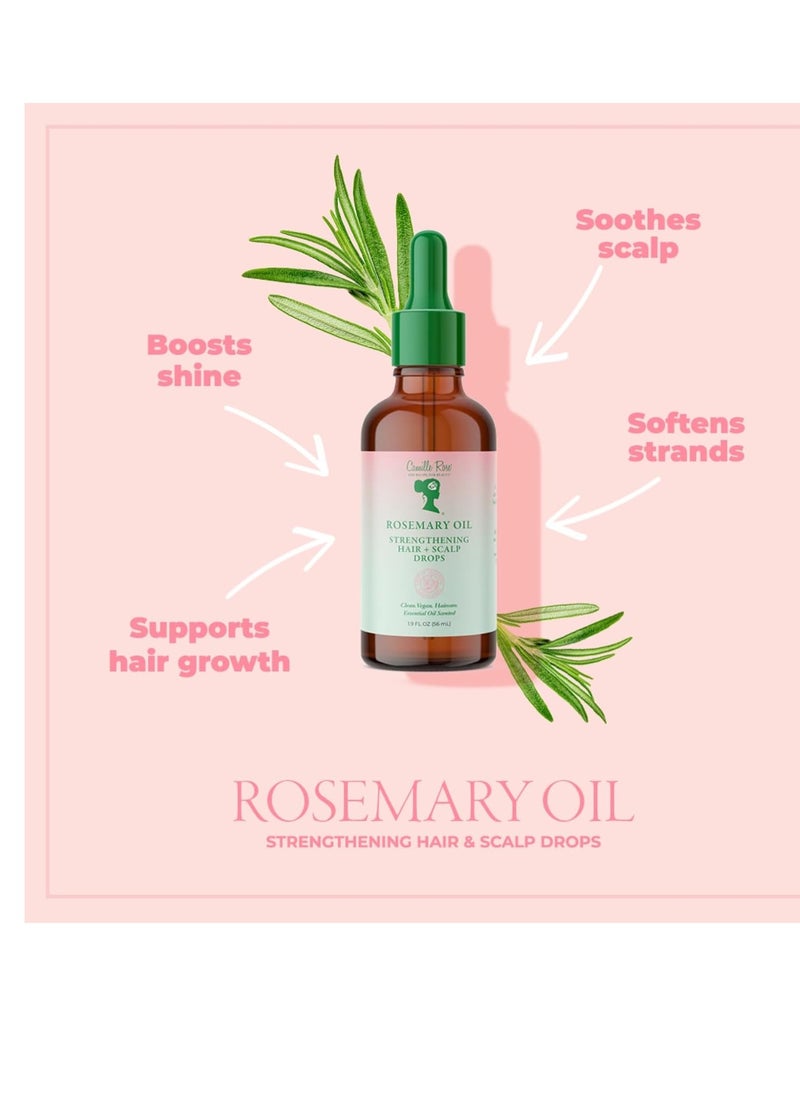 Camille Rose Rosemary Oil Strengthening Hair & Scalp Drops, with Castor, Peppermint & Rosemary Oils, for Hair Growth, Hydration & Strength, 1.9 fl oz