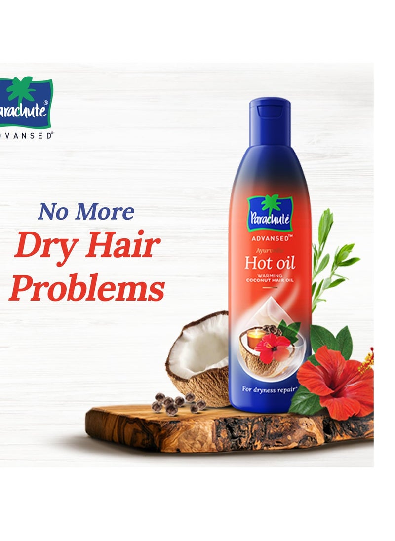 Parachute Advansed Ayurvedic Hot Oil,Warming Coconut Hair Oil,Frizz Free Hair, 300 ml