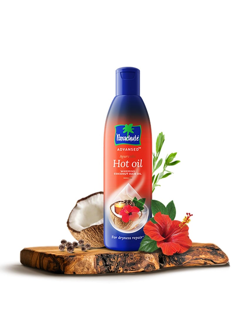 Parachute Advansed Ayurvedic Hot Oil,Warming Coconut Hair Oil,Frizz Free Hair, 300 ml