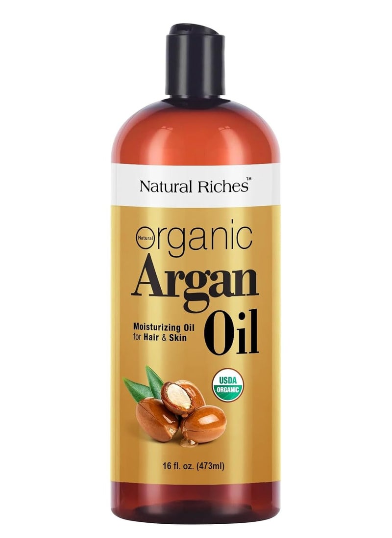 Natural Riches Organic Argan Oil of Morocco 16oz Penetrating Hair oil Deep Moisturizing Serum for Dry, Damaged & Coarse Hair pure Moroccanoil Cold Pressed for Hair, Face and Body