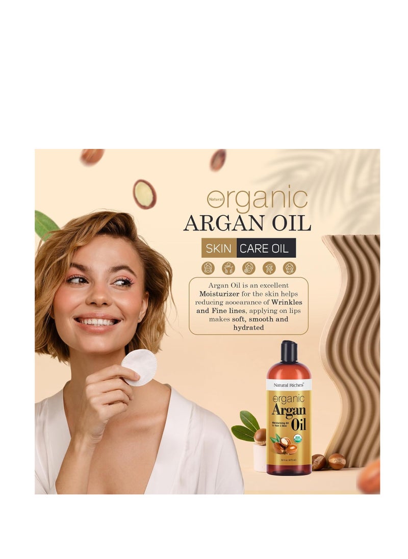 Natural Riches Organic Argan Oil of Morocco 16oz Penetrating Hair oil Deep Moisturizing Serum for Dry, Damaged & Coarse Hair pure Moroccanoil Cold Pressed for Hair, Face and Body