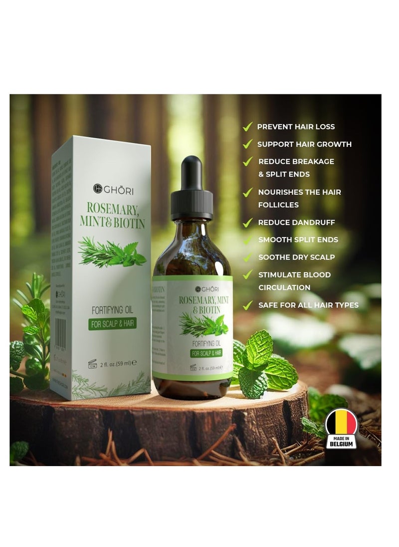 Rosemary Mint & Biotin Hair Oil Pure Essential Oil for Hair Thickness, Ideal for Men & Women - 100% Natural, 2 Fl.oz.(59ml)