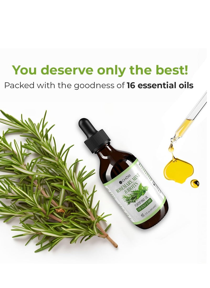 Rosemary Mint & Biotin Hair Oil Pure Essential Oil for Hair Thickness, Ideal for Men & Women - 100% Natural, 2 Fl.oz.(59ml)