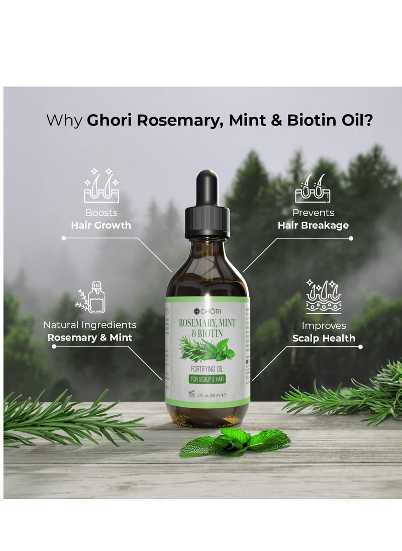 Rosemary Mint & Biotin Hair Oil Pure Essential Oil for Hair Thickness, Ideal for Men & Women - 100% Natural, 2 Fl.oz.(59ml)