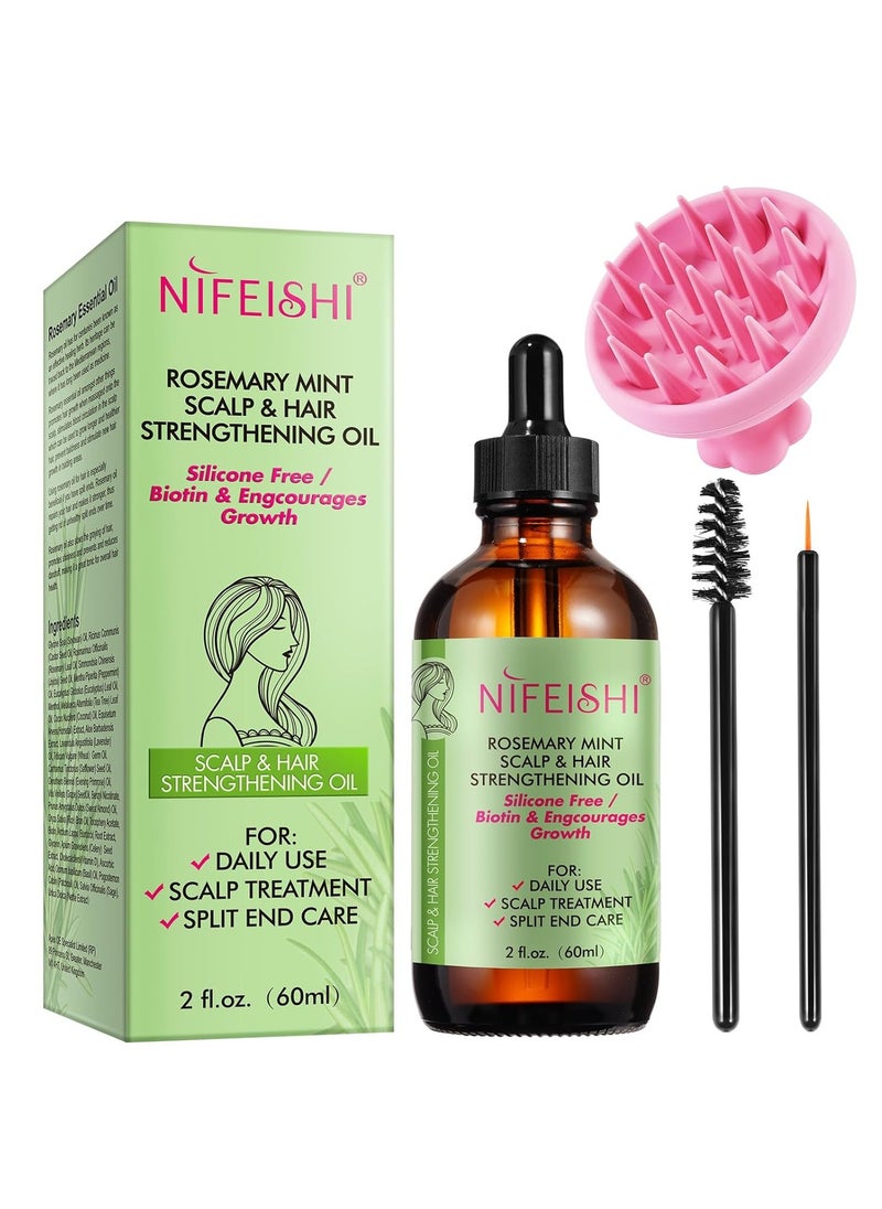 NIFEISHI Rosemary Oil for Hair Growth & Strengthening, Organic 60ml, Rosemary Mint Essential Oil for Scalp, Hair , Eyelashs, Eyebrows, Skin, Body Massage