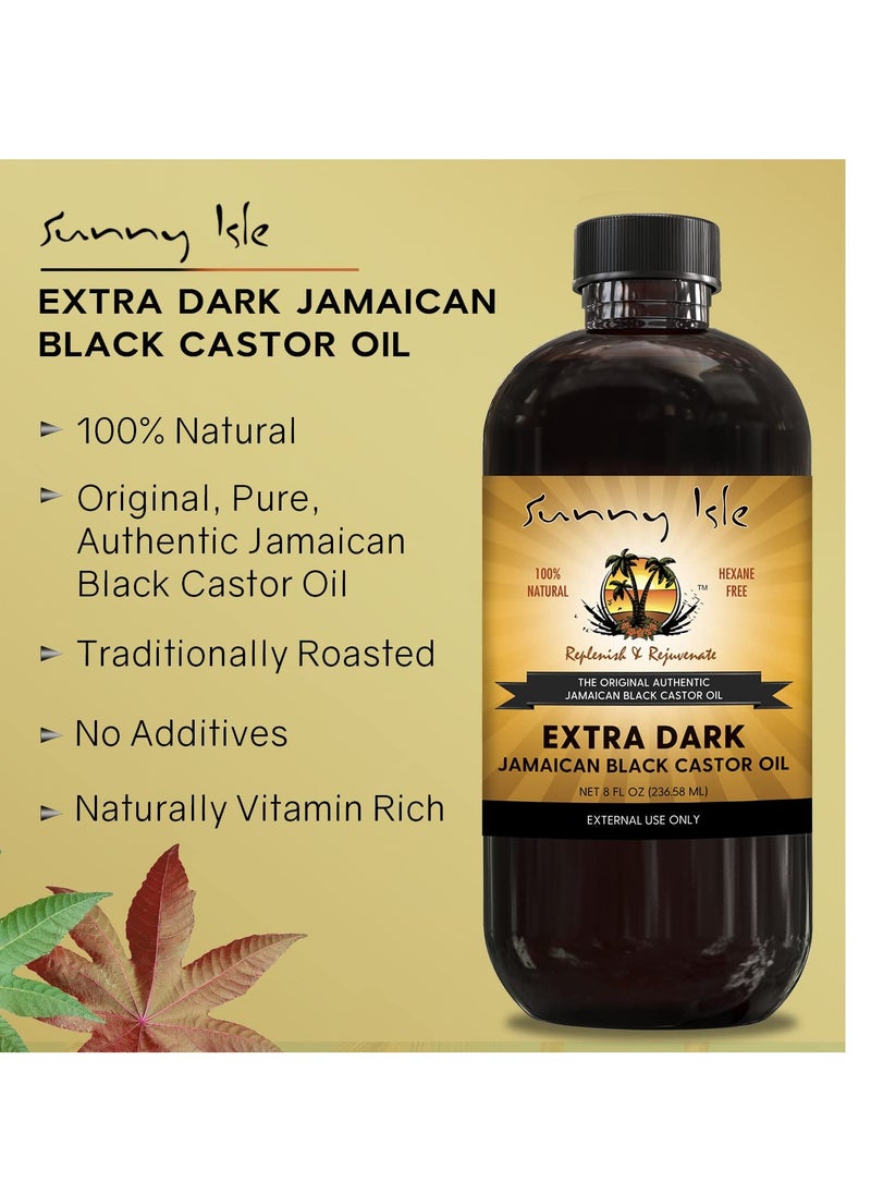 Sunny Isle Extra Dark Jamaican Black Castor Oil 8oz - PET Plastic Bottle | 100% Natural High Potency Treatment for Hair, Scalp