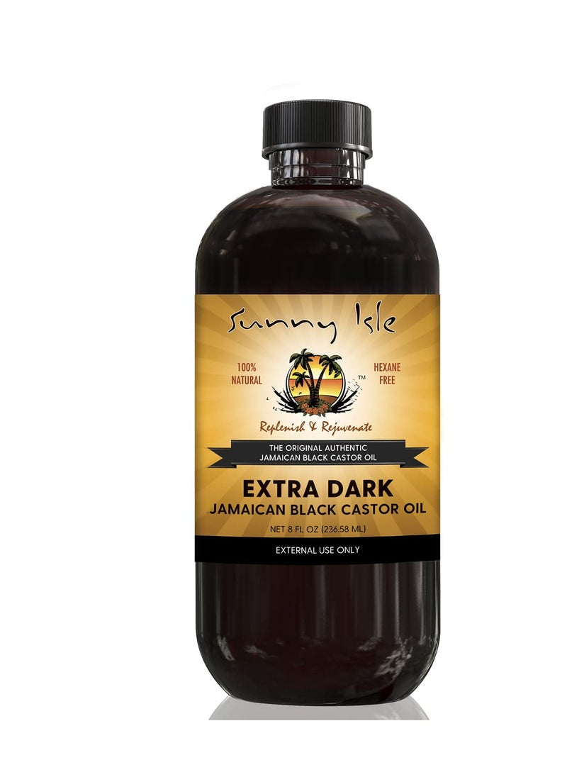 Sunny Isle Extra Dark Jamaican Black Castor Oil 8oz - PET Plastic Bottle | 100% Natural High Potency Treatment for Hair, Scalp
